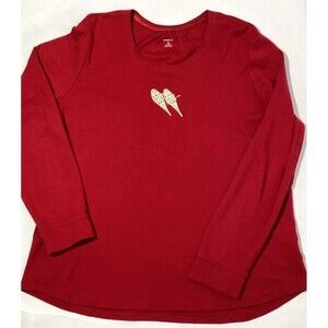 Lands’ End Snow Shoe Graphic Top XL Red Long Sleeve Tee CABIN 100% Cotton Pajama